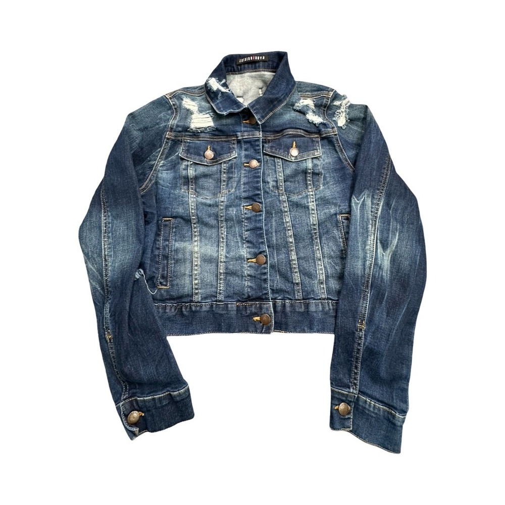 Fashion Nova Jacket Womens M Blue AP8022 Distressed Cropped Denim‎ Stretch Jean
